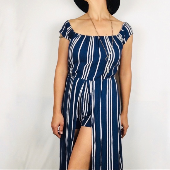 J for Justify Maxie Romper Striped Blue and White - Picture 3 of 9